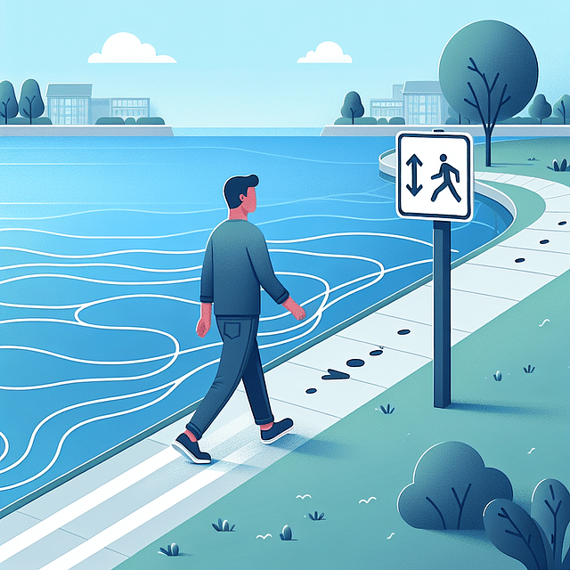 safe pedestrian walking on a designated waterfront path
