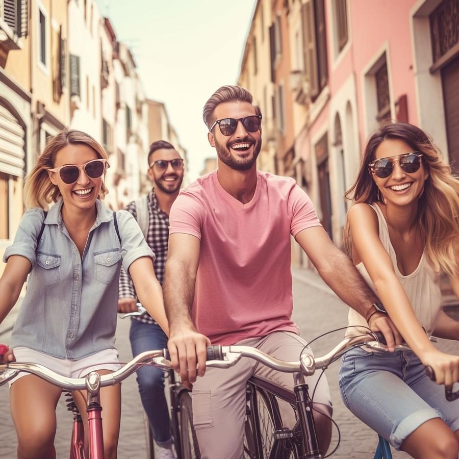A group of friends enjoying a bike tour together
