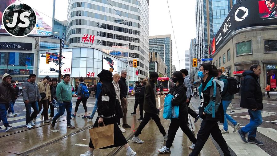 Busy pedestrian street in downtown Toronto, Ontario