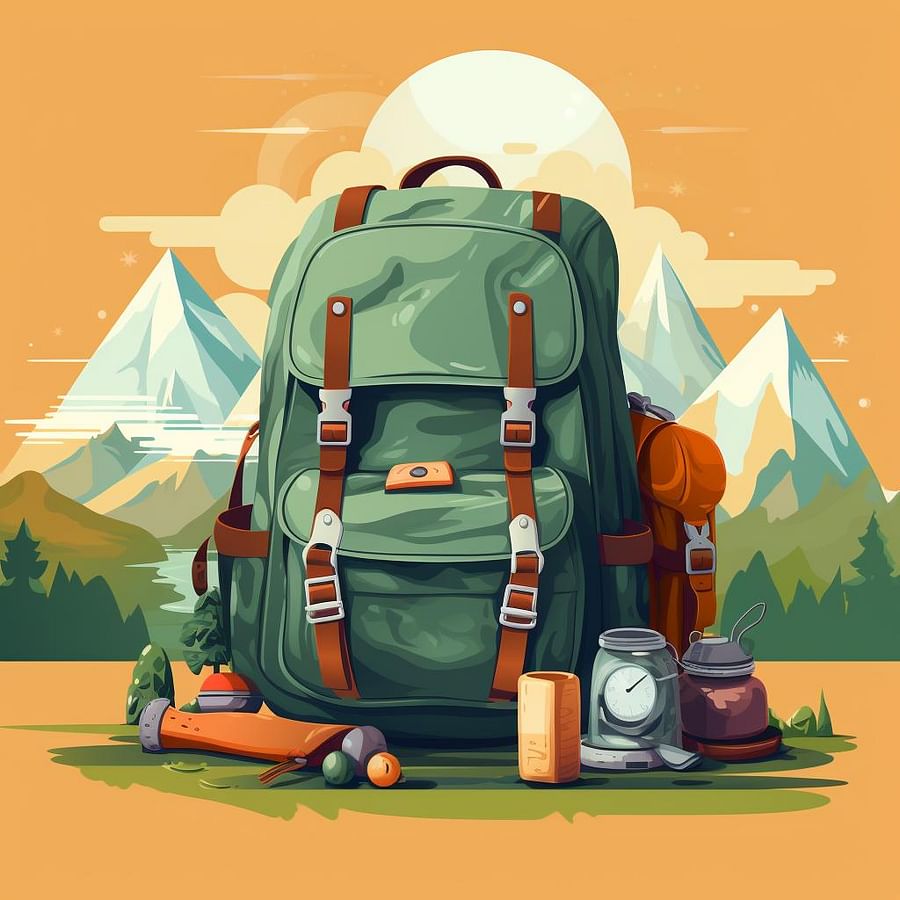 A backpack with camping essentials packed neatly