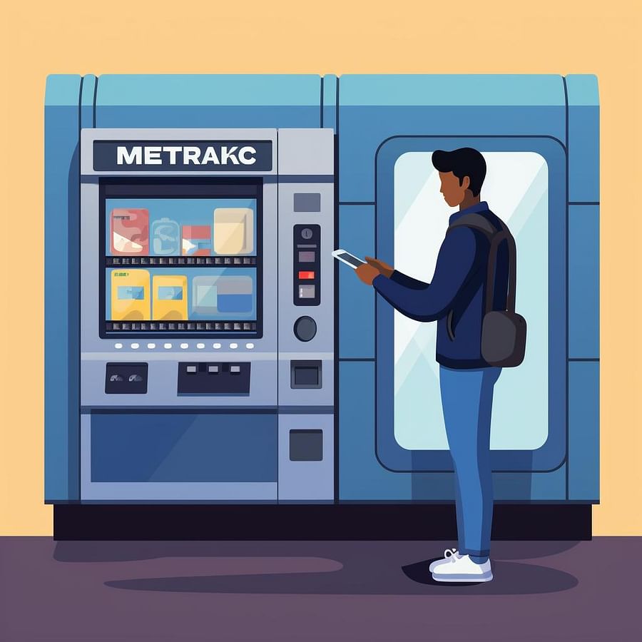 A person purchasing a MetroCard from a vending machine